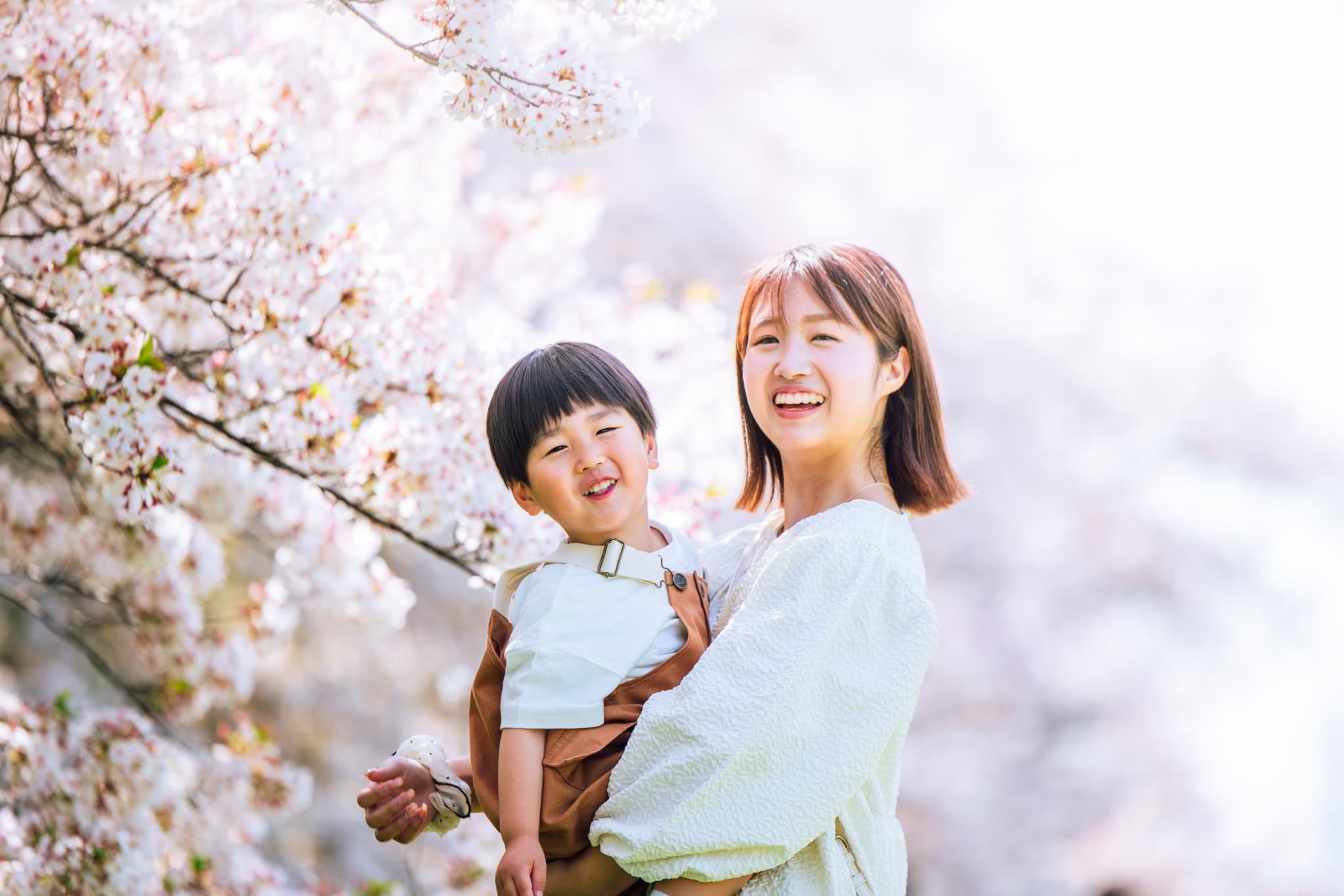 北越谷元荒川の桜並木で撮影した春のファミリー写真